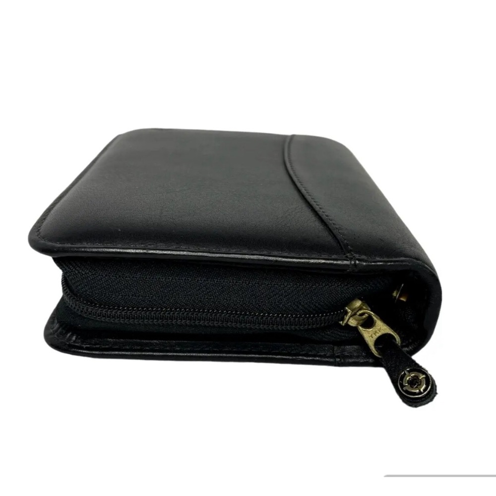 Franklin Covey Black Full Grain Nappa Leather USA Device Holder Zip Binder Tabs - Picture 9 of 15